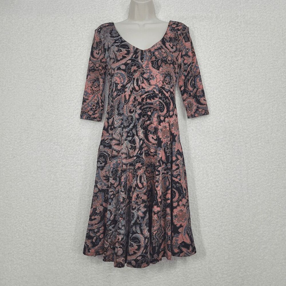 Peruvian Connection Black Paisley Ornamental Pattern Canara Swing Dress XS
